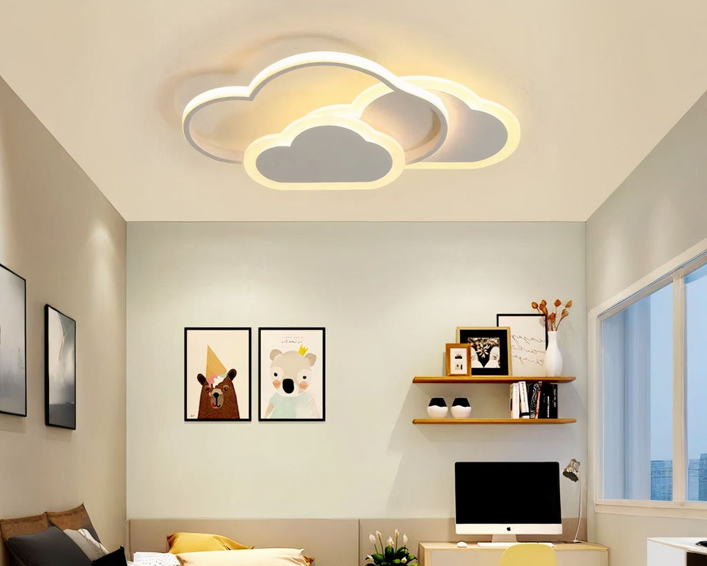 Lustre chambre enfant nuage plat blanc ou rose, vue 3