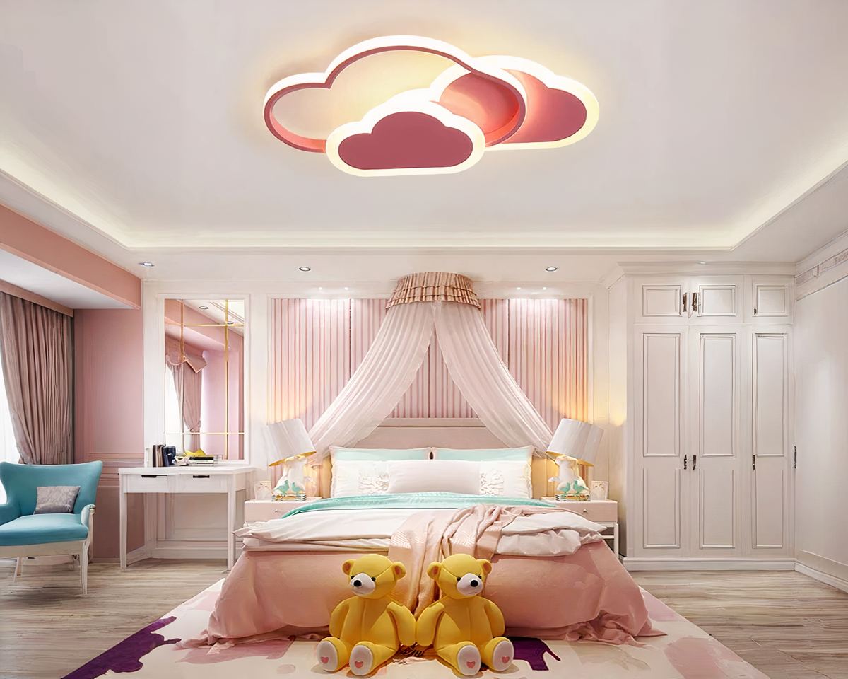 Lustre chambre enfant nuage plat blanc ou rose, vue 4