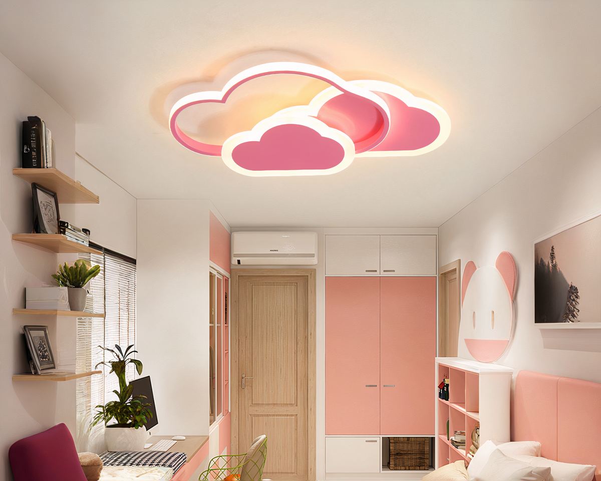 Lustre chambre enfant nuage plat blanc ou rose, vue 5