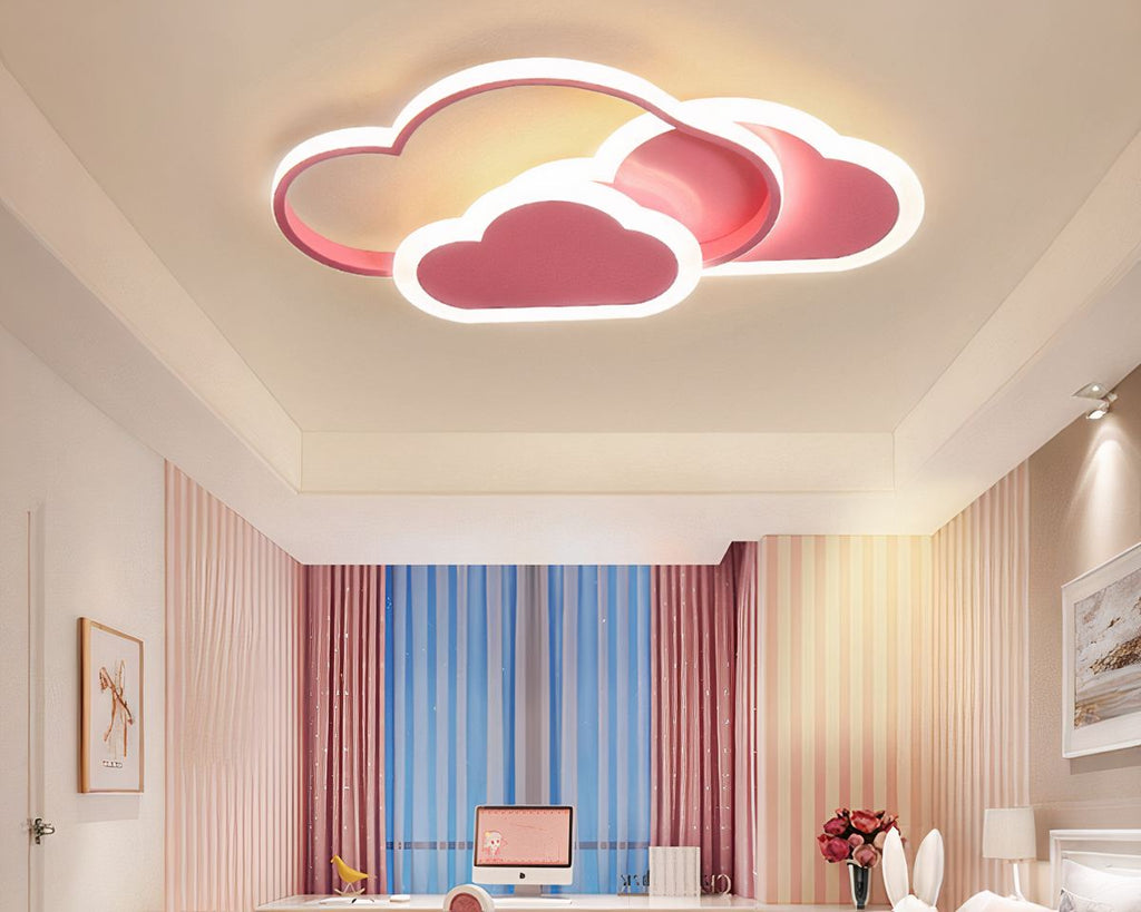 Lustre chambre enfant nuage plat blanc ou rose, vue 6