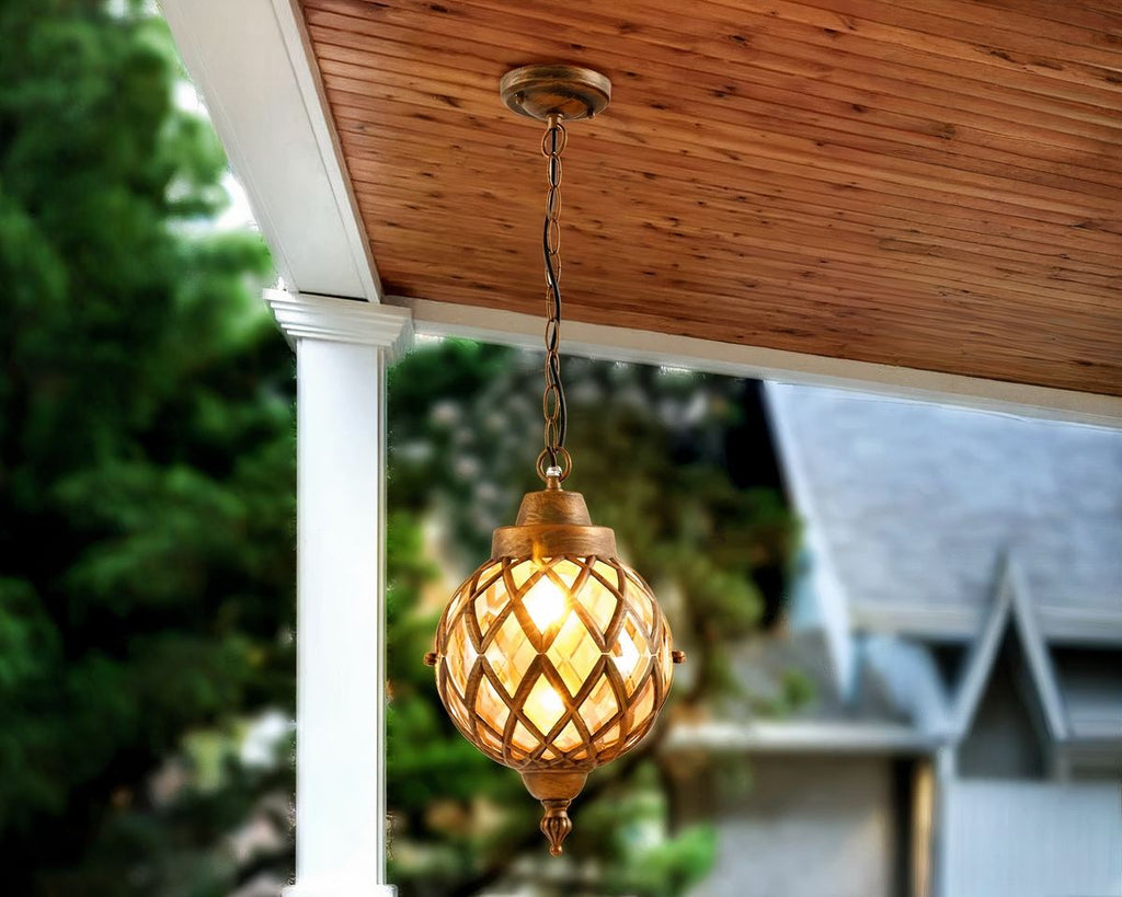 Lustre extérieur boule en verre style bohème