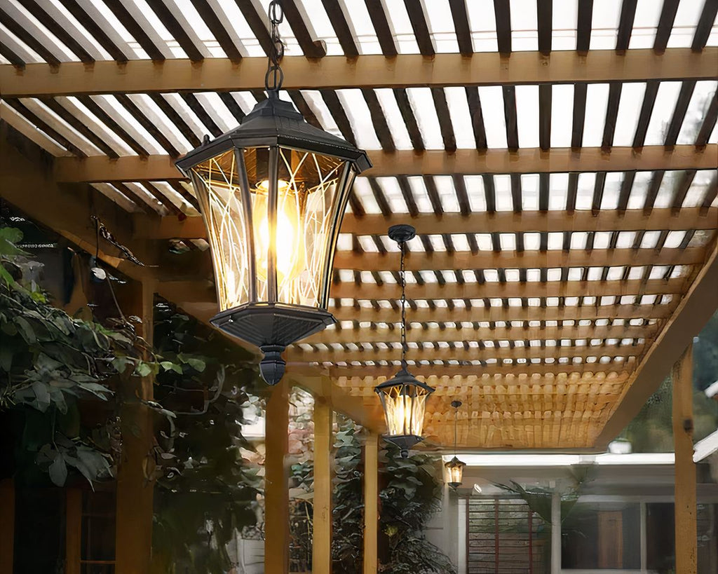 Lustre extérieur lanterne rétro en fer forgé noir, vue 3