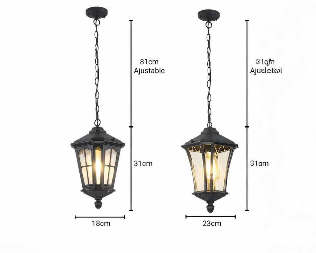 Lustre extérieur lanterne rétro en fer forgé noir, vue 7