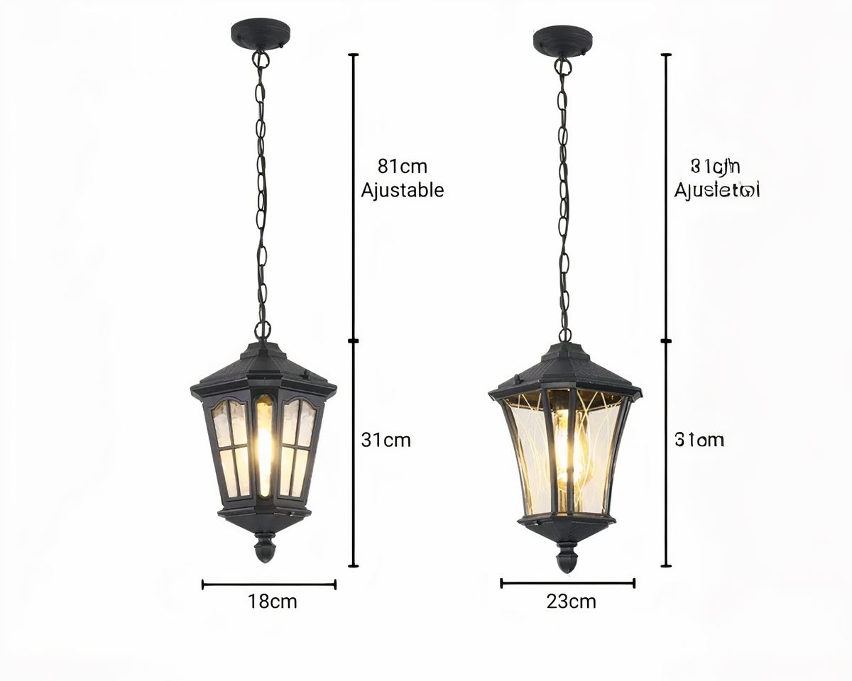 Lustre extérieur lanterne rétro en fer forgé noir, vue 7