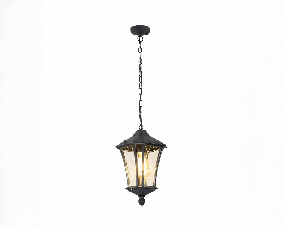 Lustre extérieur lanterne rétro en fer forgé noir, vue 9
