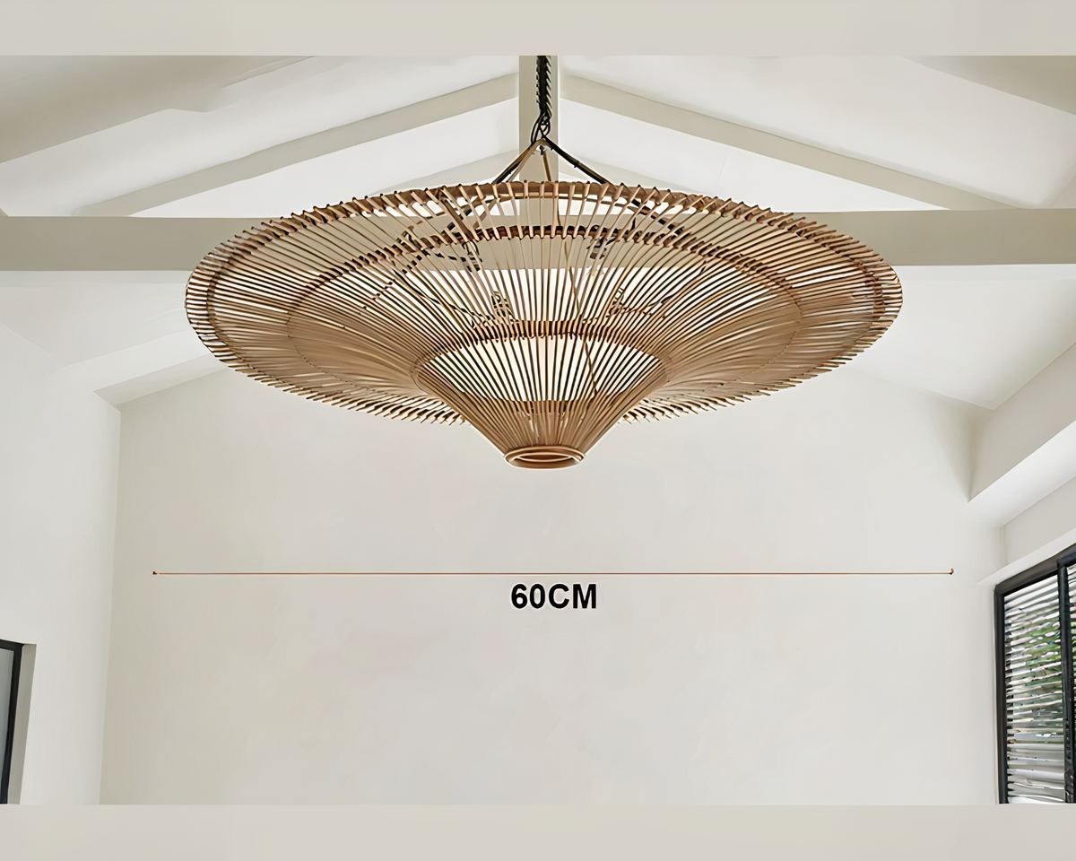Lustre Bali chapeau de paille en rotin ajouré, vue 3