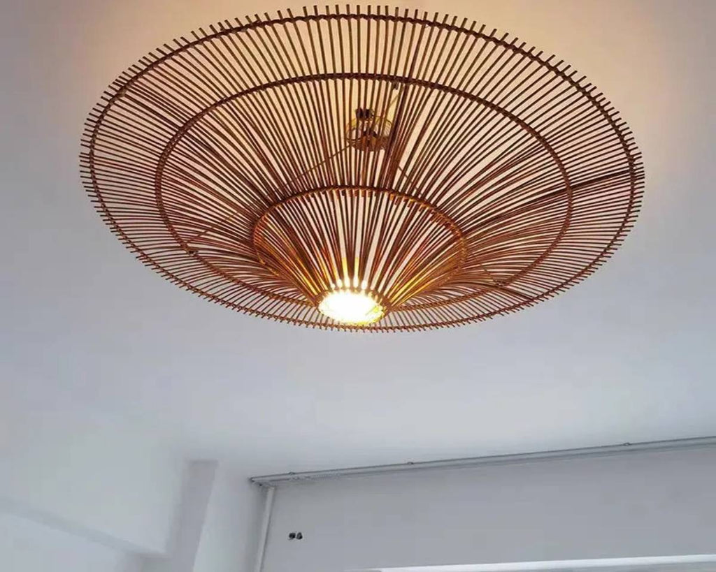 Lustre Bali chapeau de paille en rotin ajouré, vue 5