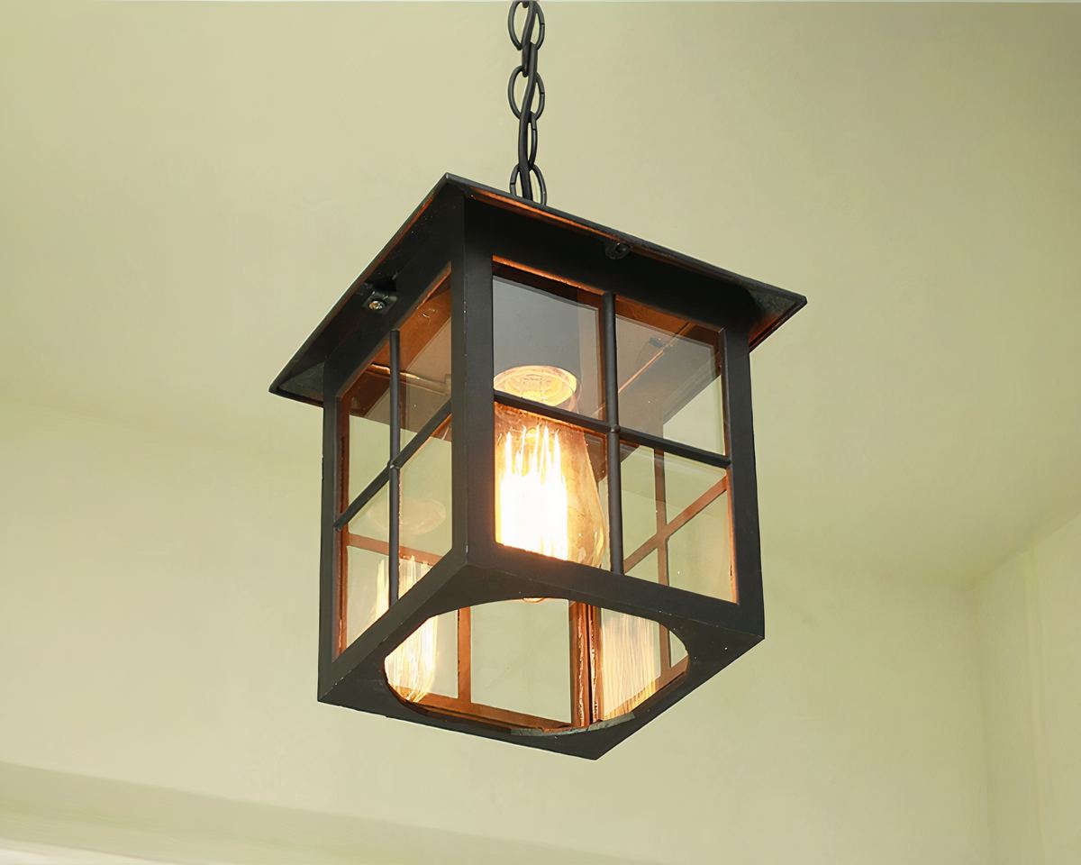 Lustre extérieur lanterne vintage noire à vitres
