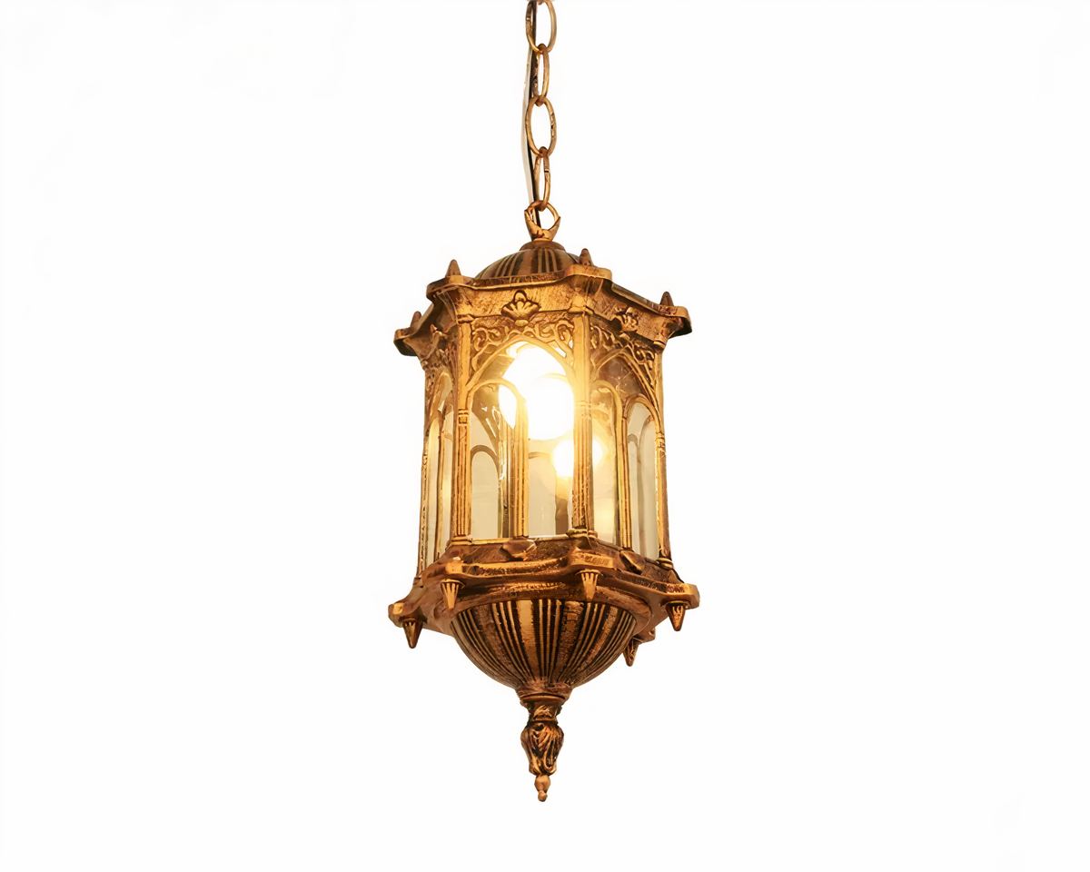 Lustre extérieur gothique à arches, métal et verre, vue 4