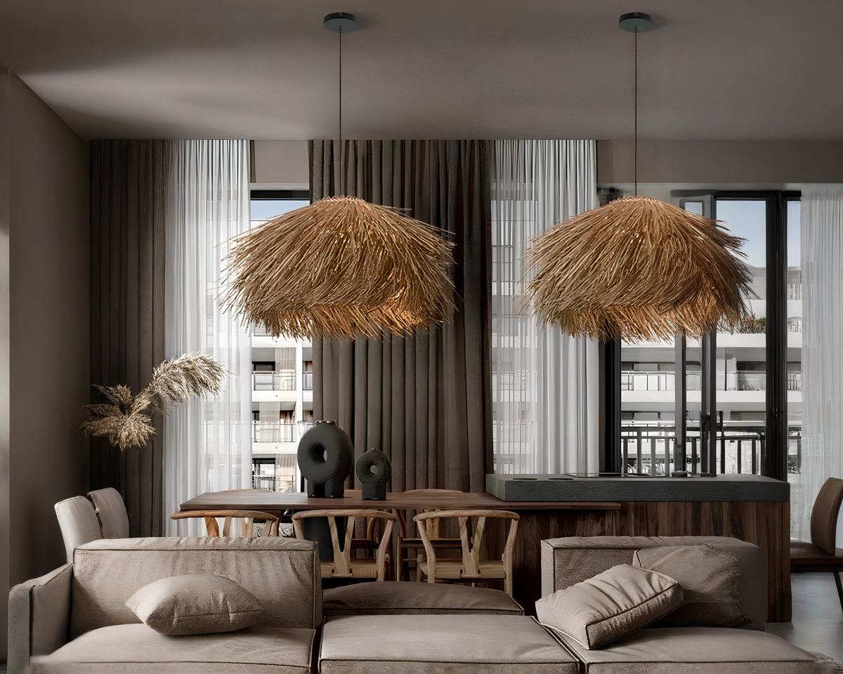 Lustre Bali rond en rotin esprit bohème, vue 4