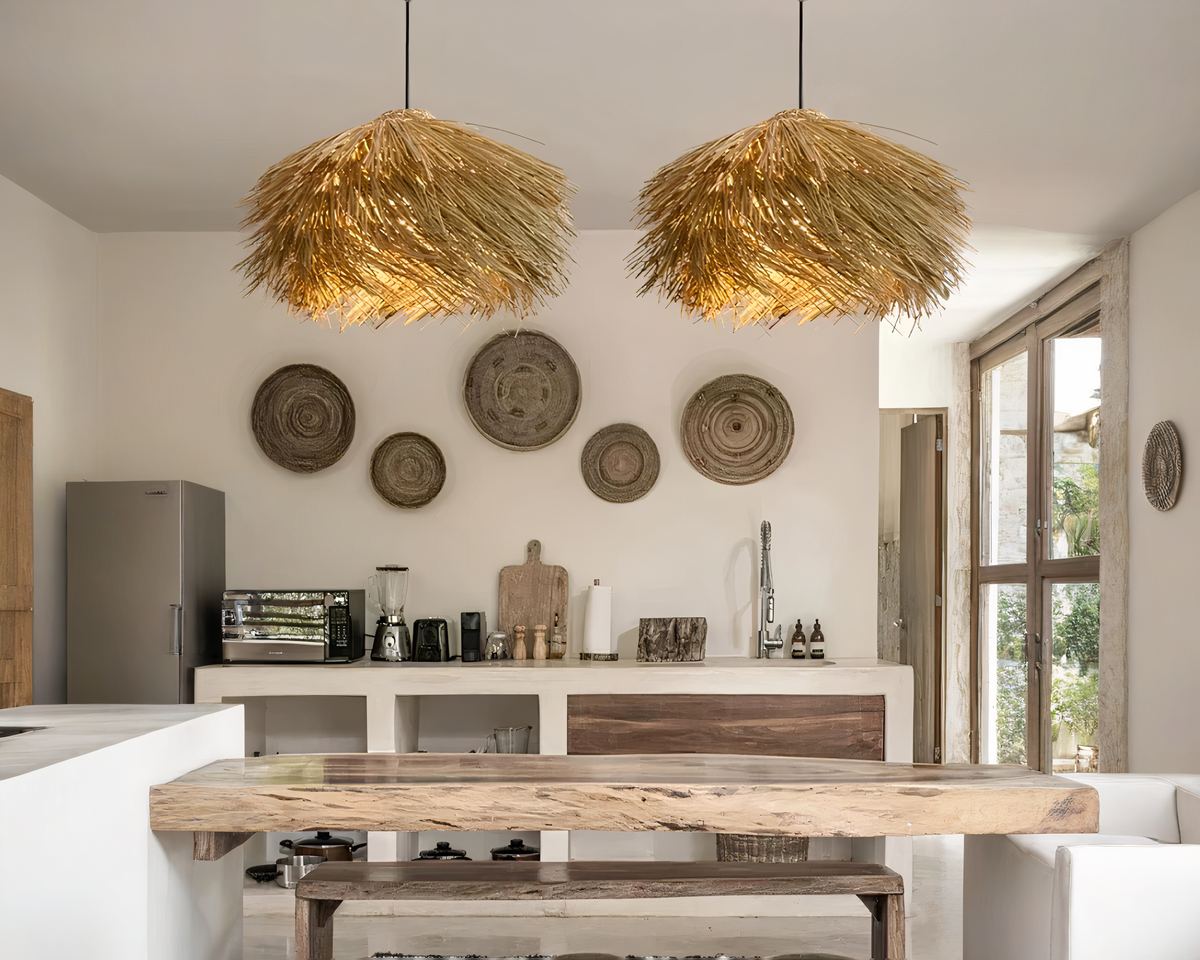 Lustre Bali rond en rotin esprit bohème, vue 5