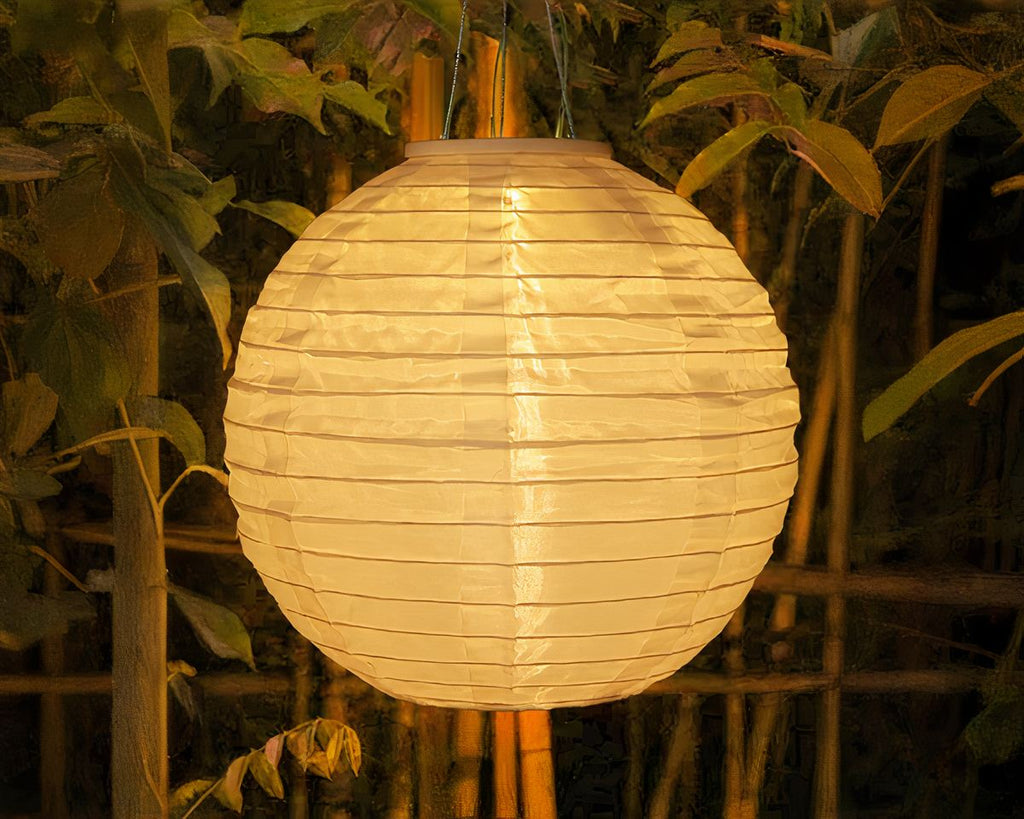 Lustre extérieur solaire boule blanche façon lanterne asiatique