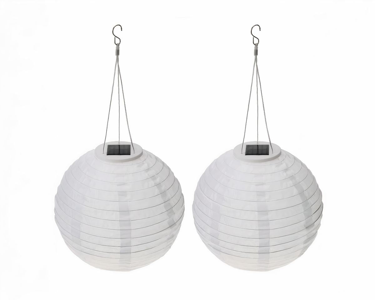 Lustre extérieur solaire boule blanche façon lanterne asiatique, vue 4