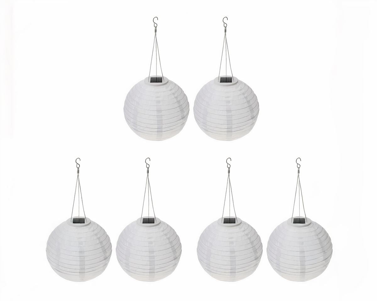 Lustre extérieur solaire boule blanche façon lanterne asiatique, vue 6