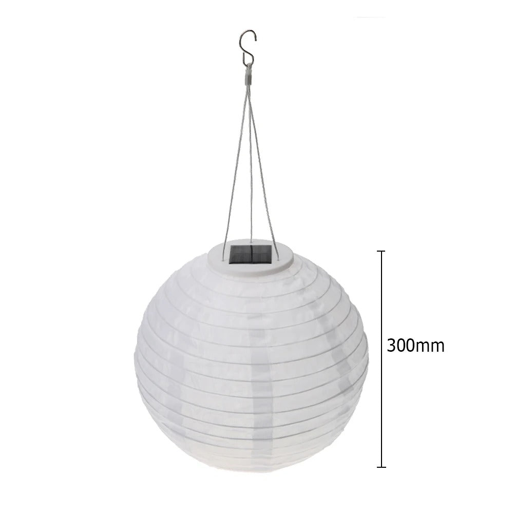 Lustre extérieur solaire boule blanche façon lanterne asiatique, vue 7