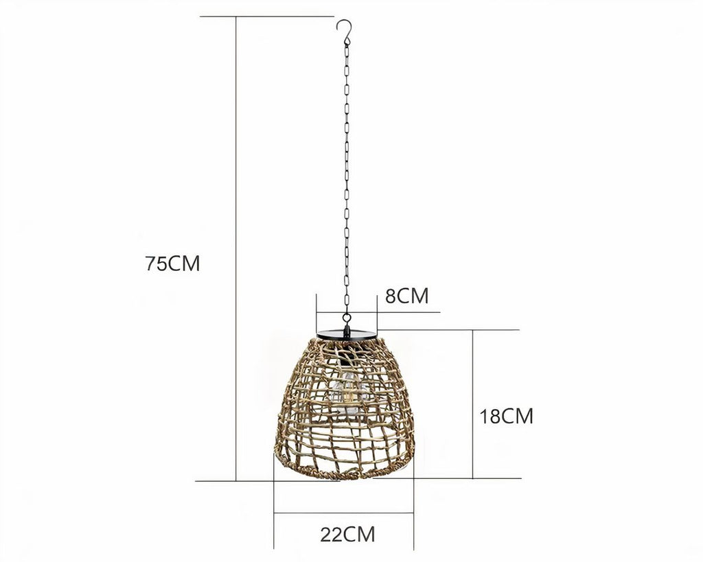 Lustre extérieur solaire cage bohème rotin ou métal, vue 3