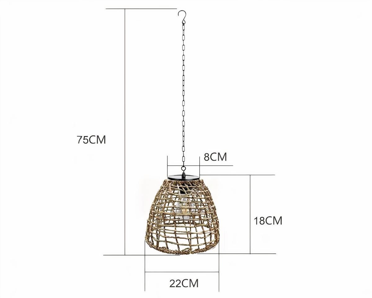 Lustre extérieur solaire cage bohème rotin ou métal, vue 3