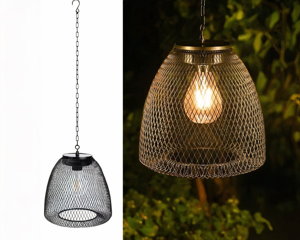 Lustre extérieur solaire cage bohème rotin ou métal, vue 4