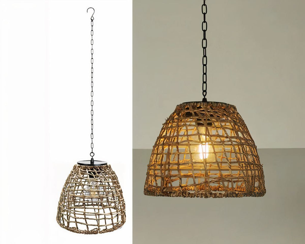 Lustre extérieur solaire cage bohème rotin ou métal, vue 5