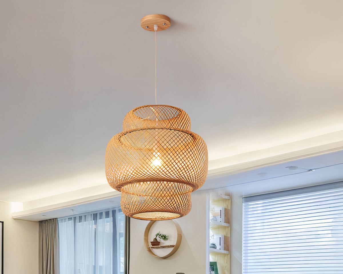 Lustre bohème en bambou ajouré de 30 cm