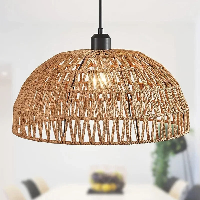 Lustre bohème rond en corde de chanvre tressée, vue 8