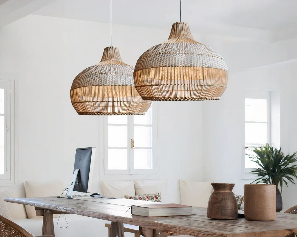 Lustre bohème rond en rotin, trois tailles