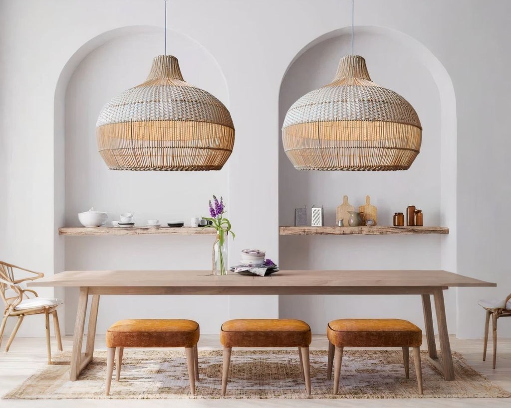 Lustre bohème rond en rotin, trois tailles, vue 5