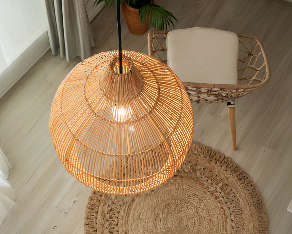 Lustre bohème tressé en rotin et bambou, vue 3