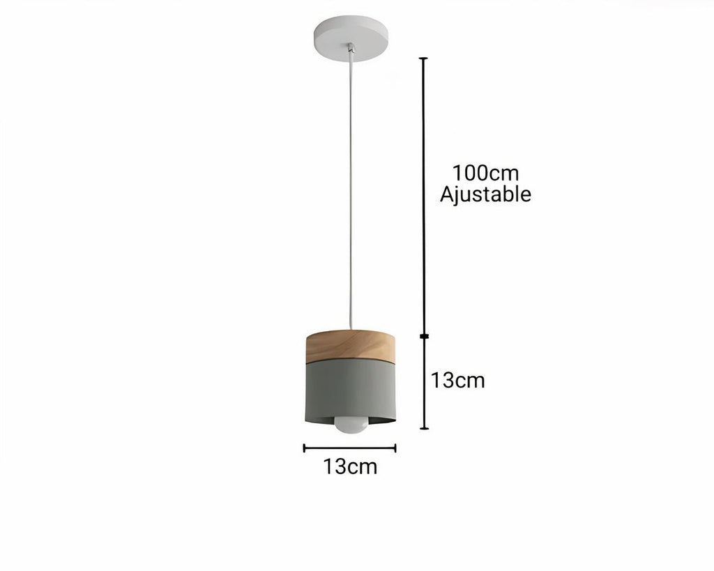 Lustre scandinave petit cylindre en métal mat et bois, vue 6