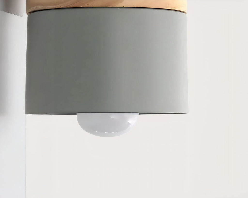Lustre scandinave petit cylindre en métal mat et bois, vue 7