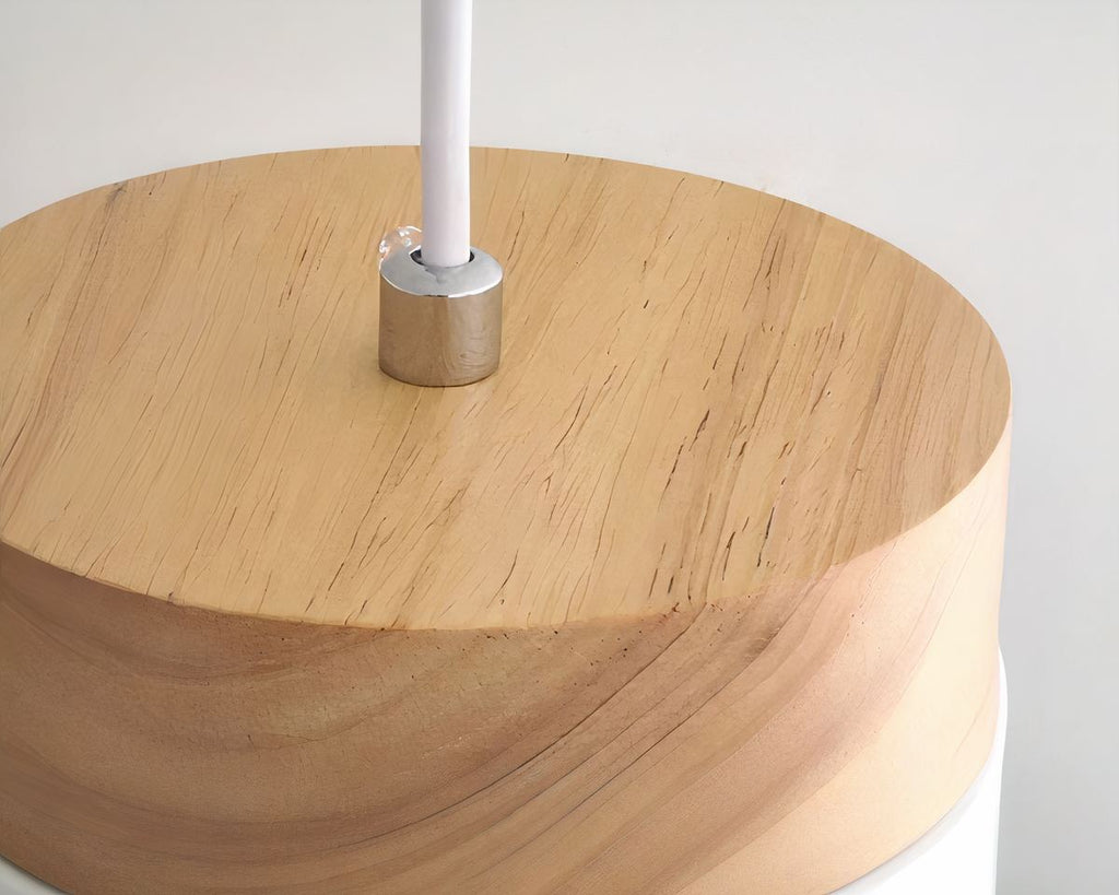 Lustre scandinave petit cylindre en métal mat et bois, vue 9