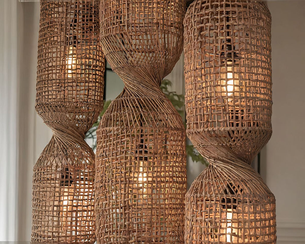 Lustre Bali allongé en rotin naturel vintage, vue 2