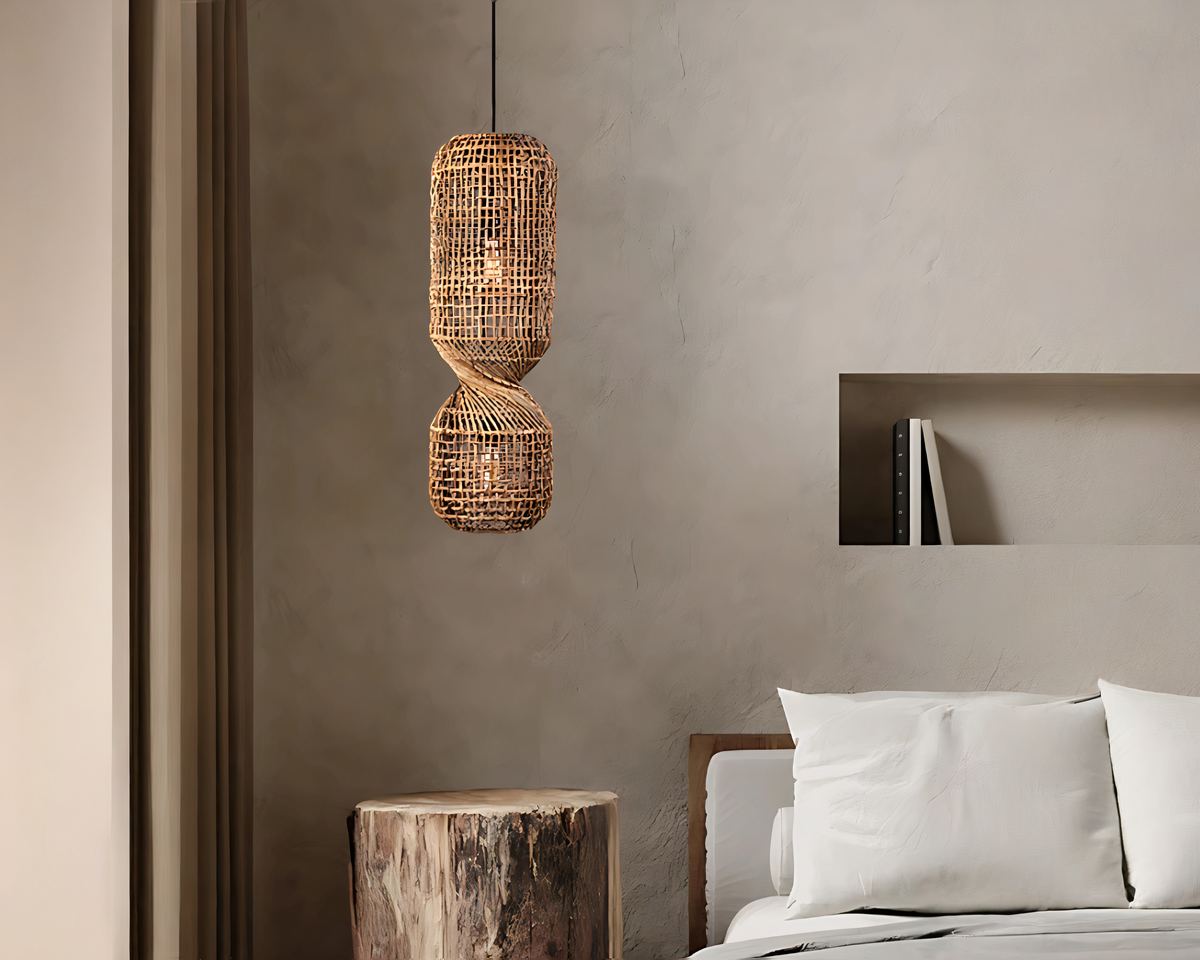 Lustre Bali allongé en rotin naturel vintage, vue 3