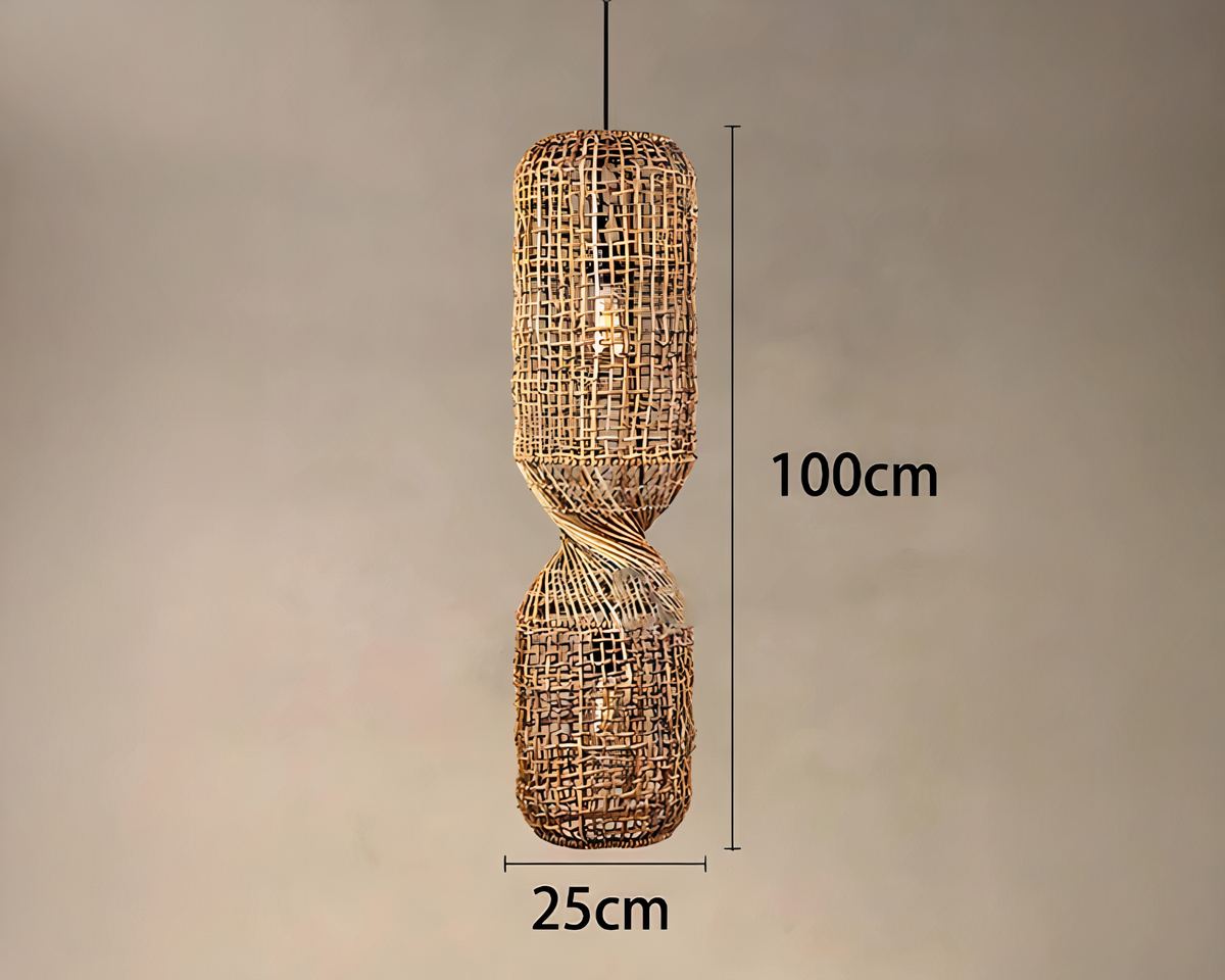 Lustre Bali allongé en rotin naturel vintage, vue 4