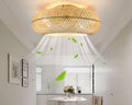 Lustre salon ventilateur en rotin tressé beige