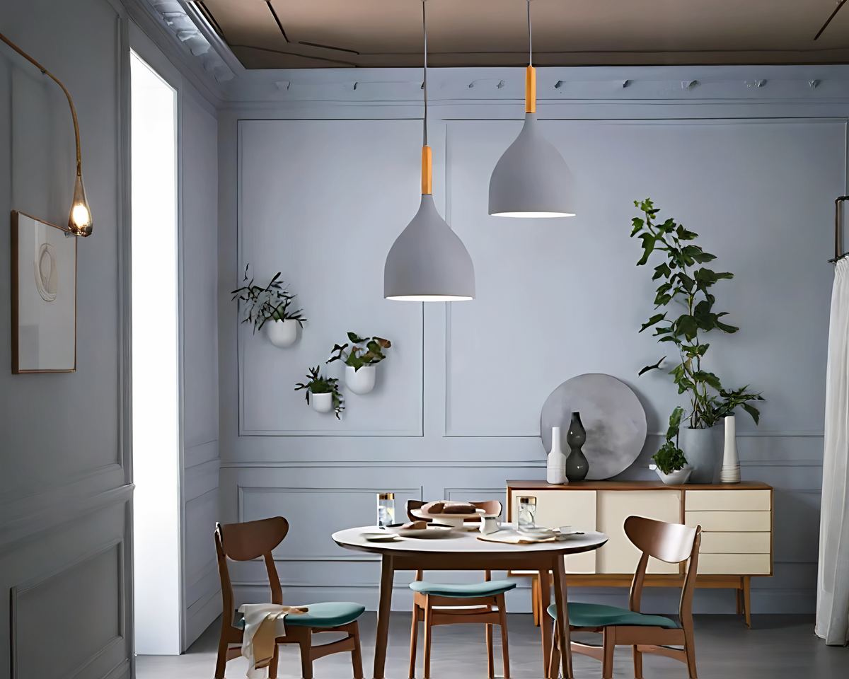 Lustre scandinave étroit et allongé en métal et bois, vue 4