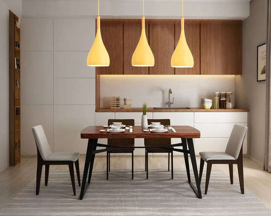 Lustre scandinave étroit et allongé en métal et bois, vue 5
