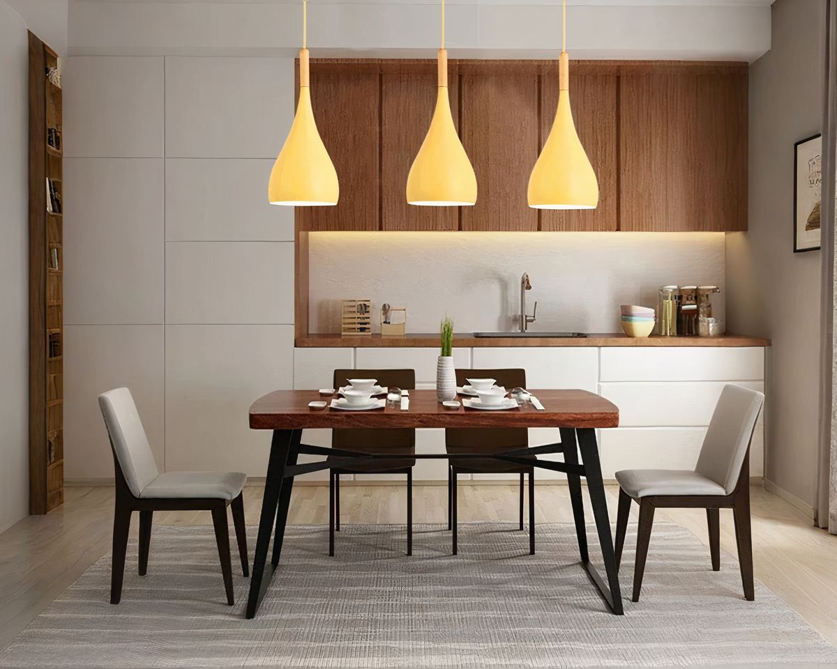 Lustre scandinave étroit et allongé en métal et bois, vue 5