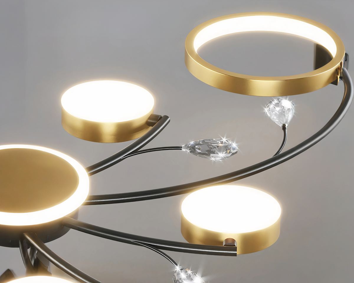 Lustre salon à anneaux et branches florales LED, vue 4