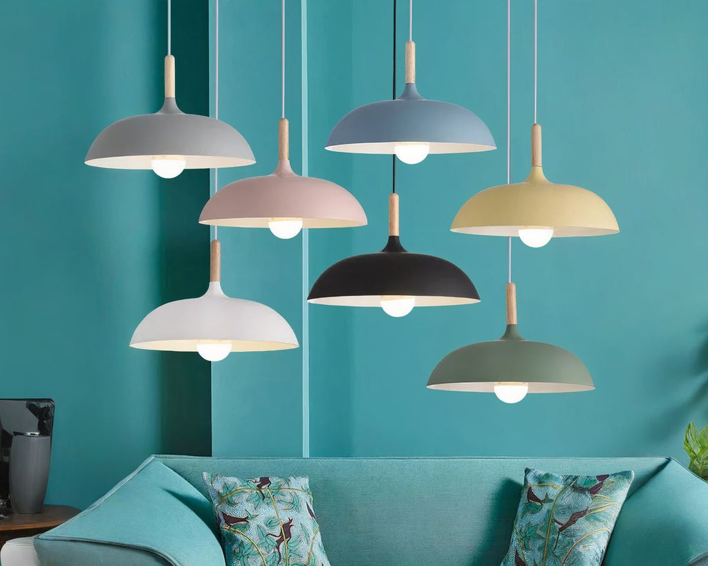 Lustre scandinave rond en métal coloré de 35 cm