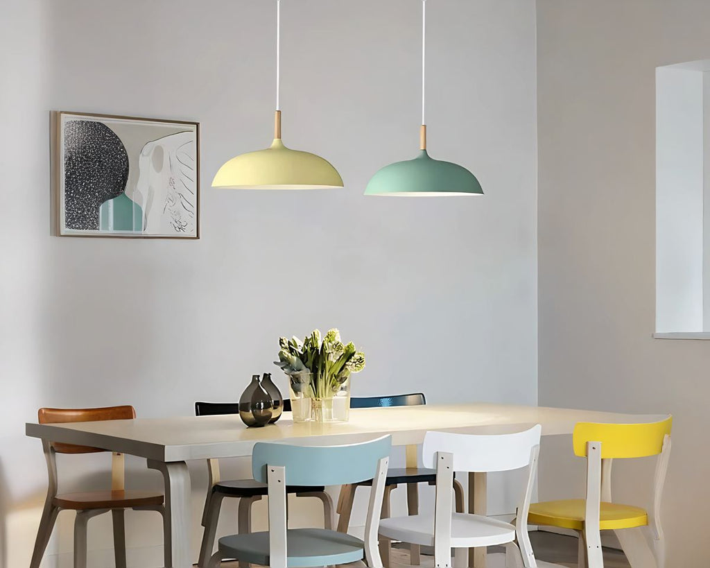 Lustre scandinave rond en métal coloré de 35 cm, vue 2
