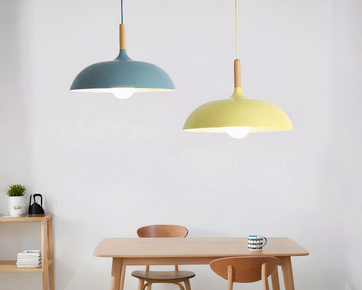 Lustre scandinave rond en métal coloré de 35 cm, vue 5