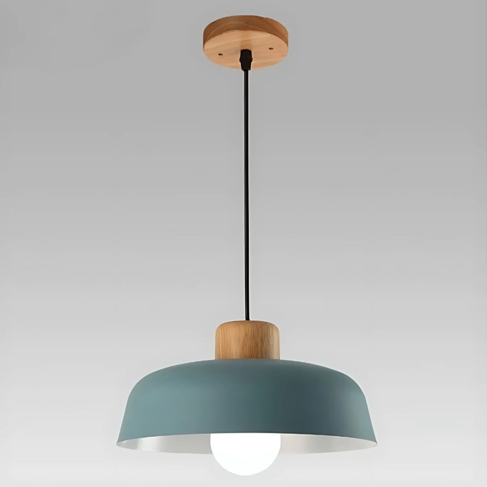 Lustre scandinave en métal coloré et attache en bois, vue 11