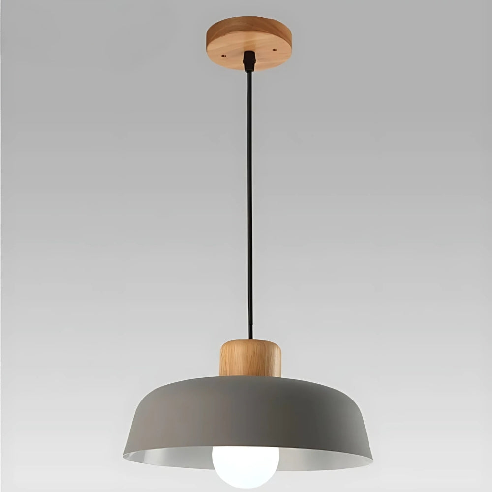 Lustre scandinave en métal coloré et attache en bois, vue 12