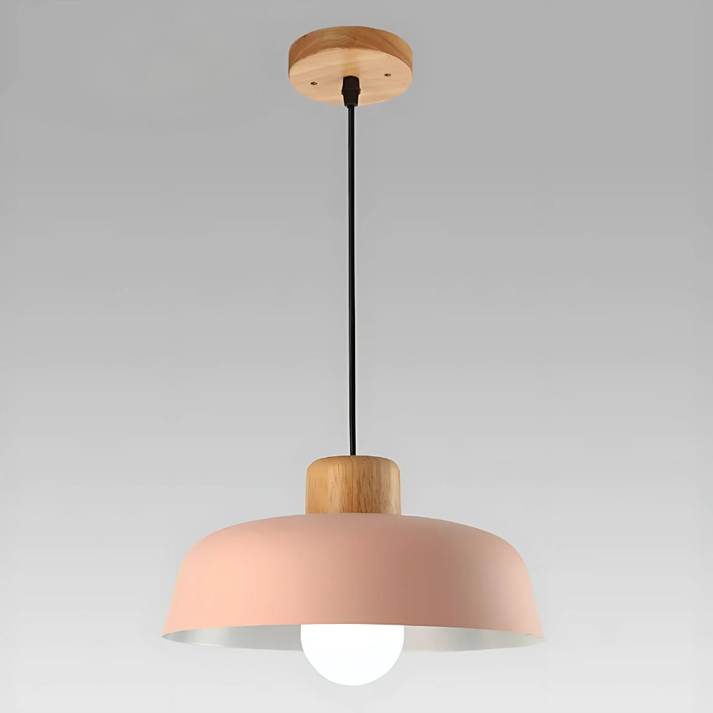 Lustre scandinave en métal coloré et attache en bois, vue 14