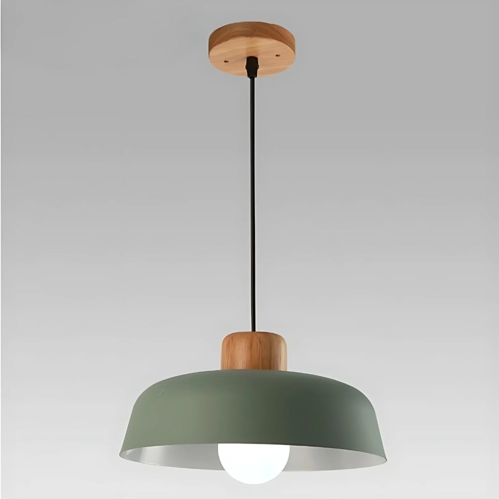 Lustre scandinave en métal coloré et attache en bois, vue 15