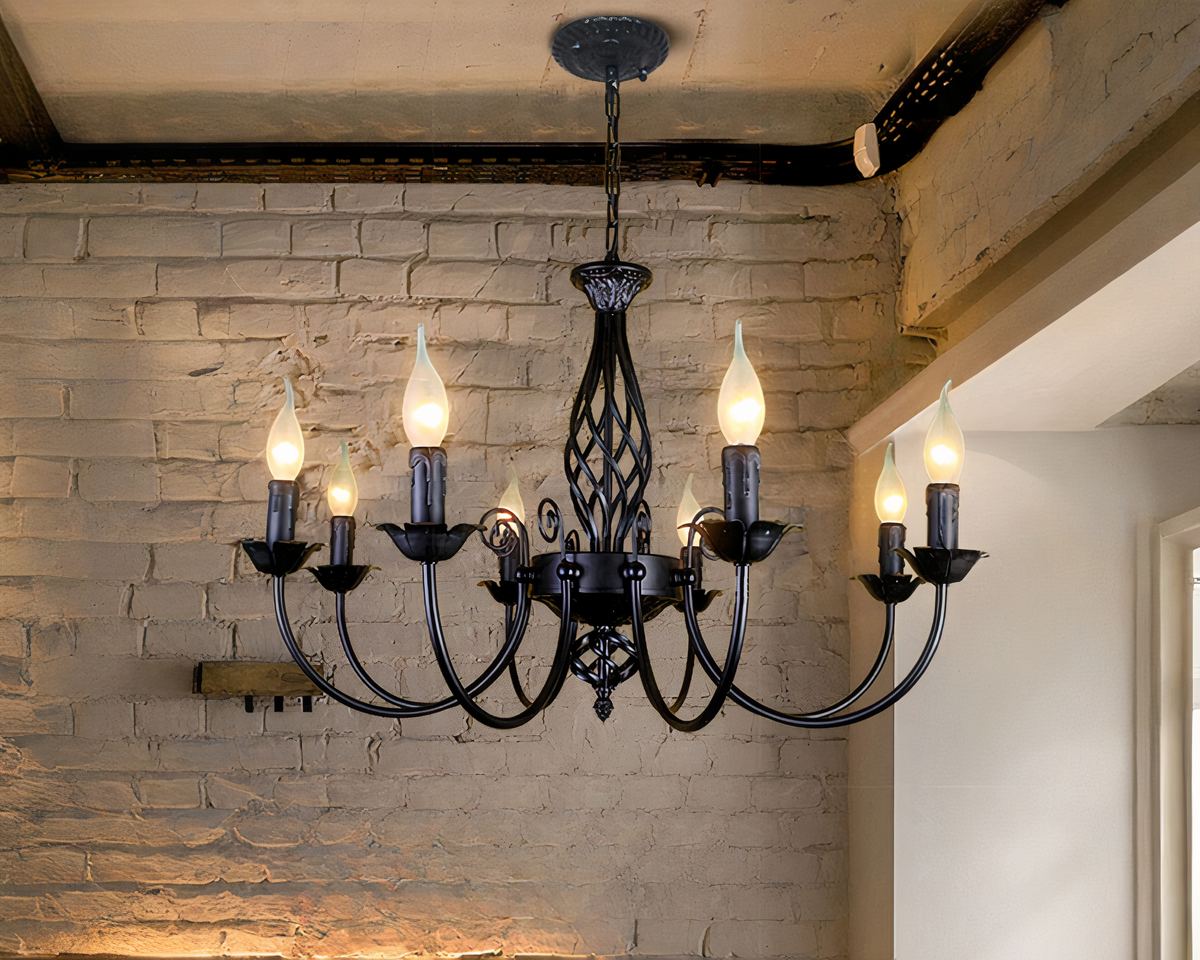 Lustre baroque noir à bougies effet flamme