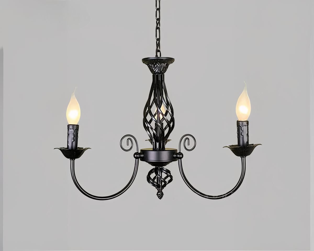 Lustre baroque noir à bougies effet flamme, vue 4