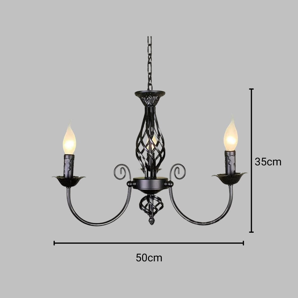 Lustre baroque noir à bougies effet flamme, vue 11