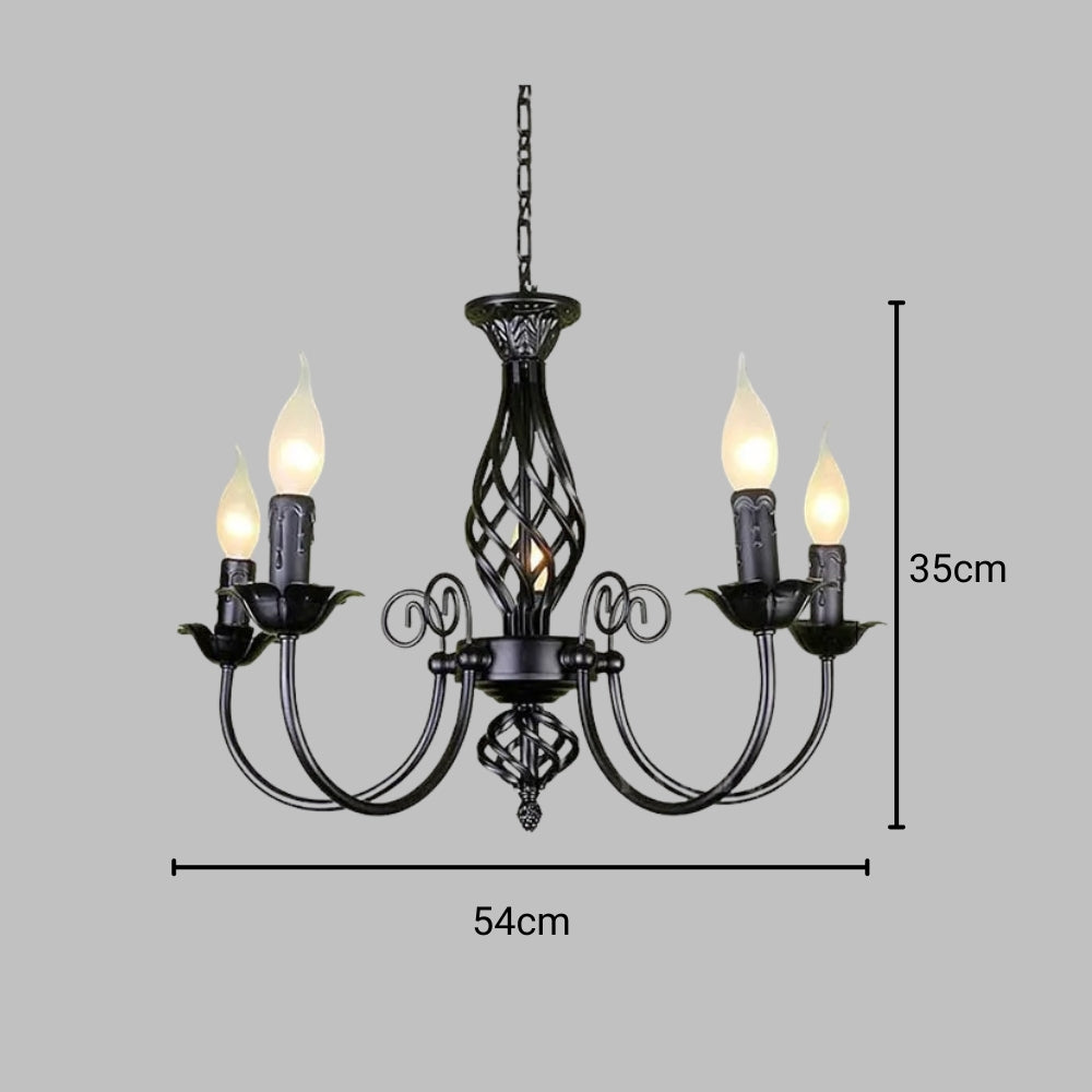 Lustre baroque noir à bougies effet flamme, vue 12